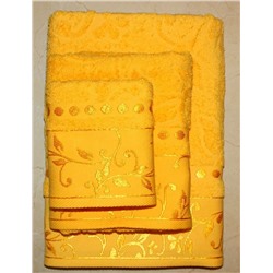 Набор махровых полотенец жаккард "Подарочный"-желтый 3 шт (40*70 см, 50*90 см,70*130 см) в индив. упак. хлопок 100%