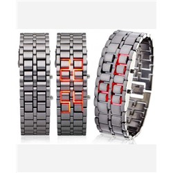 LED-часы "Самурай" Серебристый браслет, красные диоды 903428