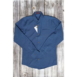 Рубашка, карман-обманка, лён, 38/152-46/176, цвет джинс