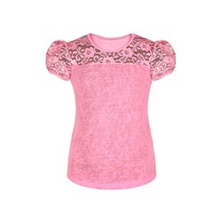 Розовая футболка (блузка) для девочки с гипюром 78774-ДШ22