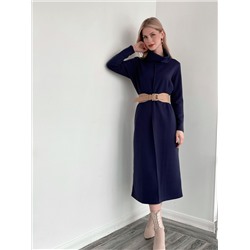 3987 Платье-свитер с планкой тёмно-синее