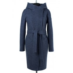 02-2358 Пальто женское утепленное (пояс) Валяная шерсть Синий меланж