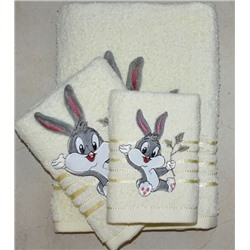 Махровое полотенце "Кролик Банни"- МОЛОЧНЫЙ 70*140 см. хлопок 100%