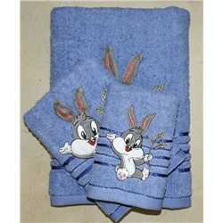Махровое полотенце "Кролик Банни"- СИНИЙ 50*100 см. хлопок 100%