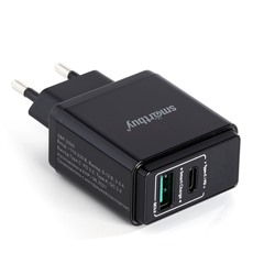 Зарядное устройство сетевое SmartBuy (SBP-2320) USB 3.6A + USB Type-C Power Delivery, 18Вт, черное