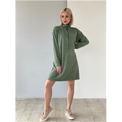 5734 Платье из трикотажа с Peach-эффектом с фигурной кокеткой серо-зелёное