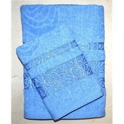 Махровое полотенце "Розы"-голуб. 50*90 см. хлопок 100%