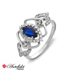 Серебряное кольцо с синим фианитом - 159 - распродажа