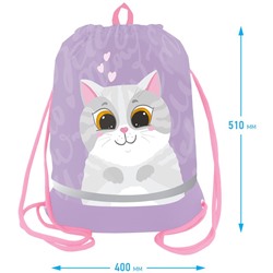 Сумка для обуви с карманом на молнии Berlingo "Cute cat" 51*40см (MS1003) расшир. дно, светоотр. элементы