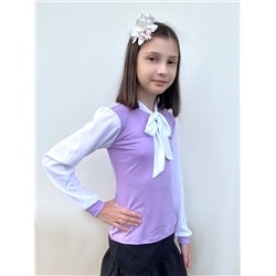 Сиреневый джемпер(блузка)для девочки с бантом-галстуком 809228-ДНШ22